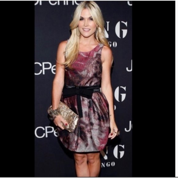 Alice + Olivia Marie Tulip Bubble Hem Mini Dress Metallic Purple Grey Size 8 - Picture 1 of 12